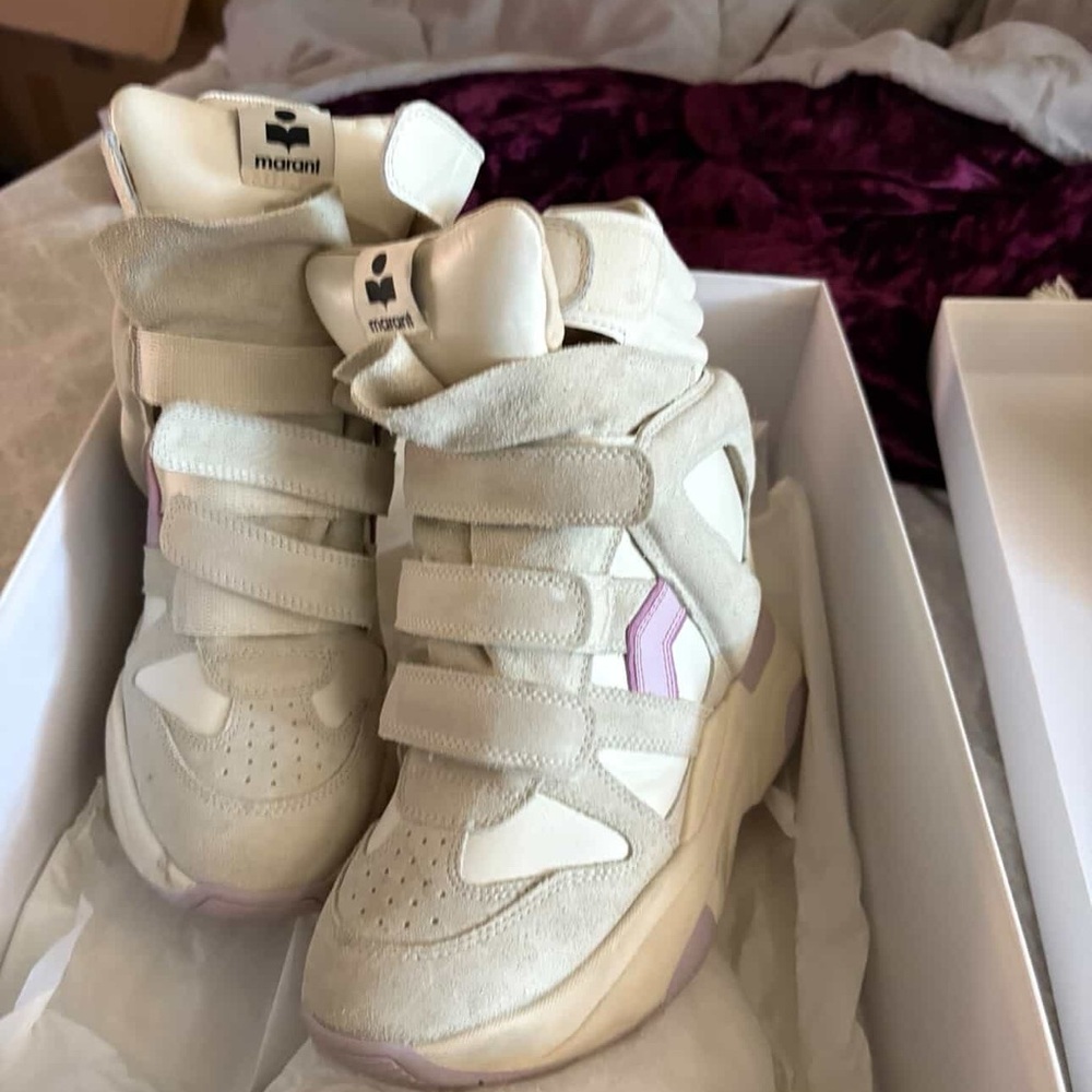 Isabel Marant High-Top Sneakers in Cream and Purple